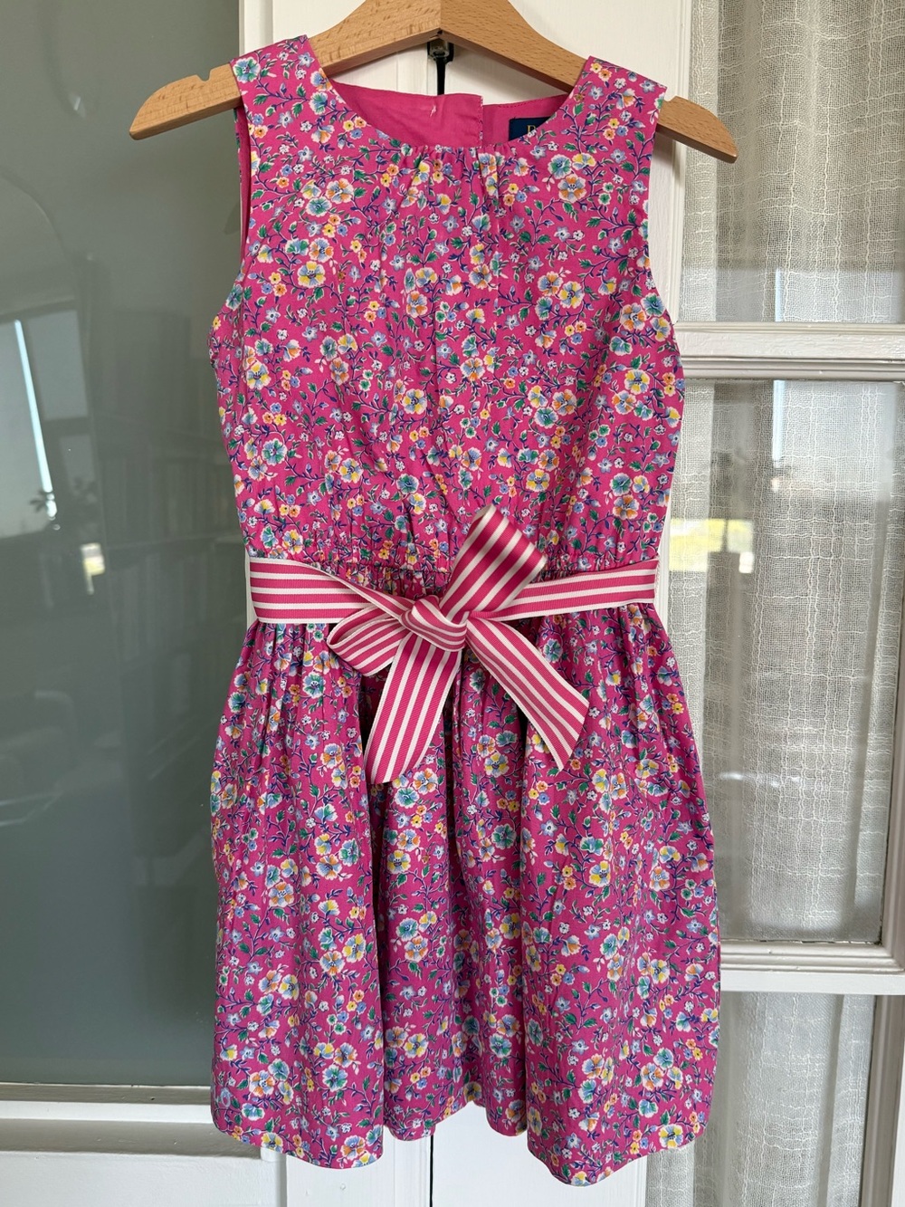 Polo by Ralph Lauren Bright Pink Floral Sleeveless Dress with Striped Bow